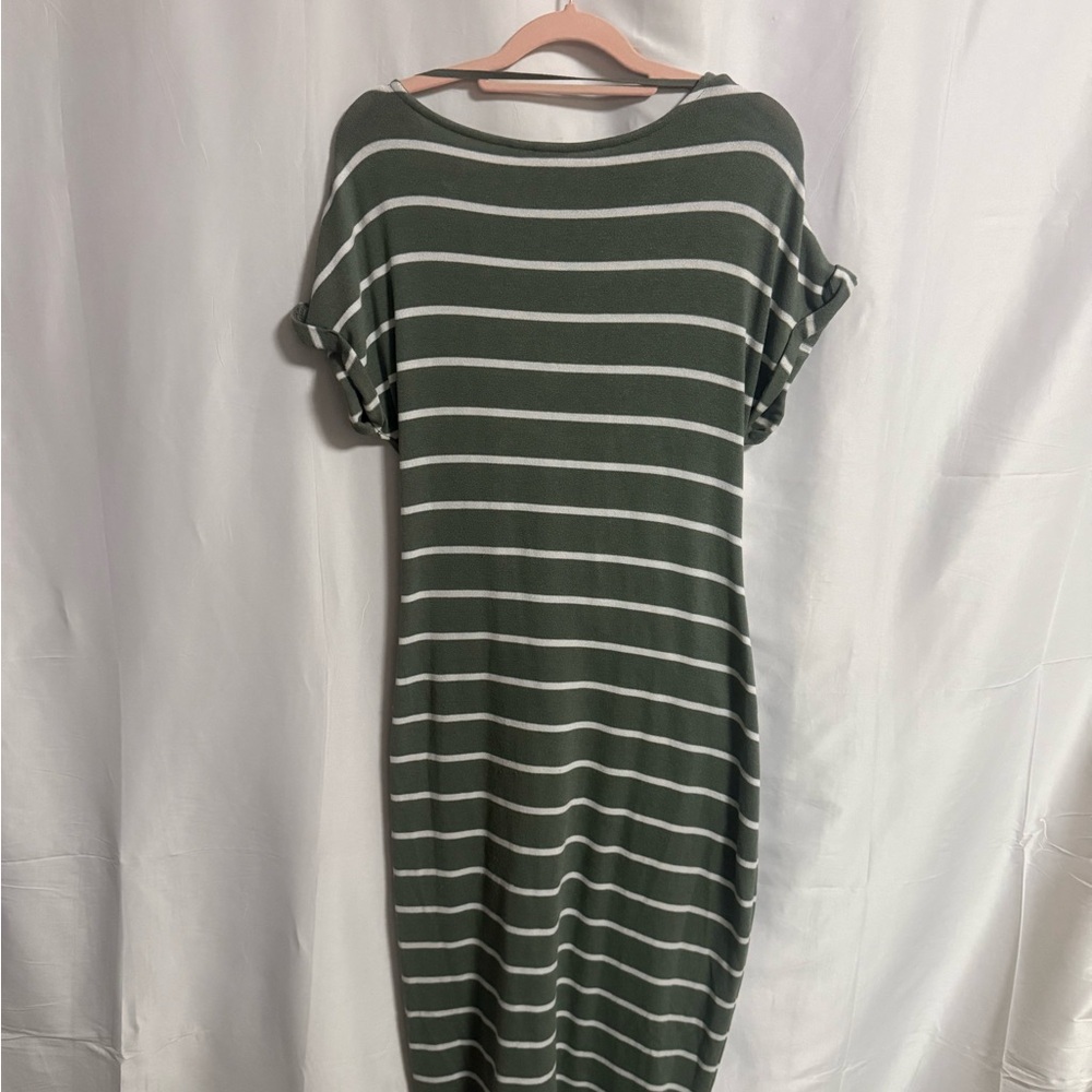 GAP Green and White Striped Midi Dress Sz M